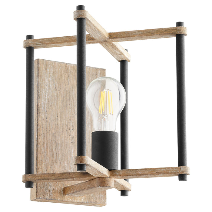 Quorum 5134-1-69 One Light Wall Mount, Textured Black w/ Weathered Oak Finish