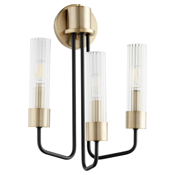 Quorum 595-3-6980 Three Light Wall Mount, Textured Black w/ Aged Brass