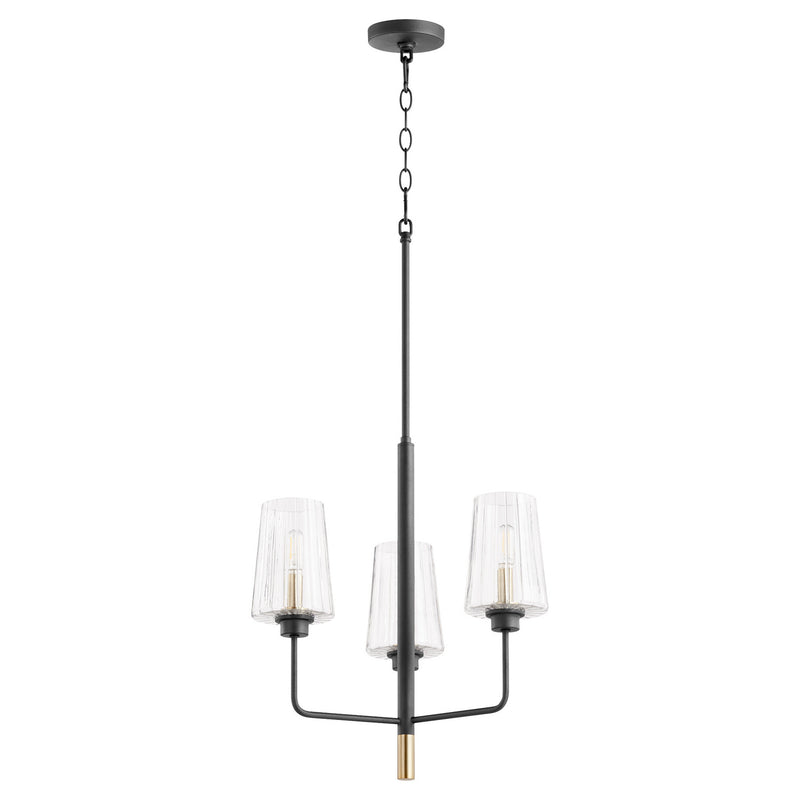 Quorum 625-3-6980 Three Light Chandelier, Textured Black w/ Aged Brass