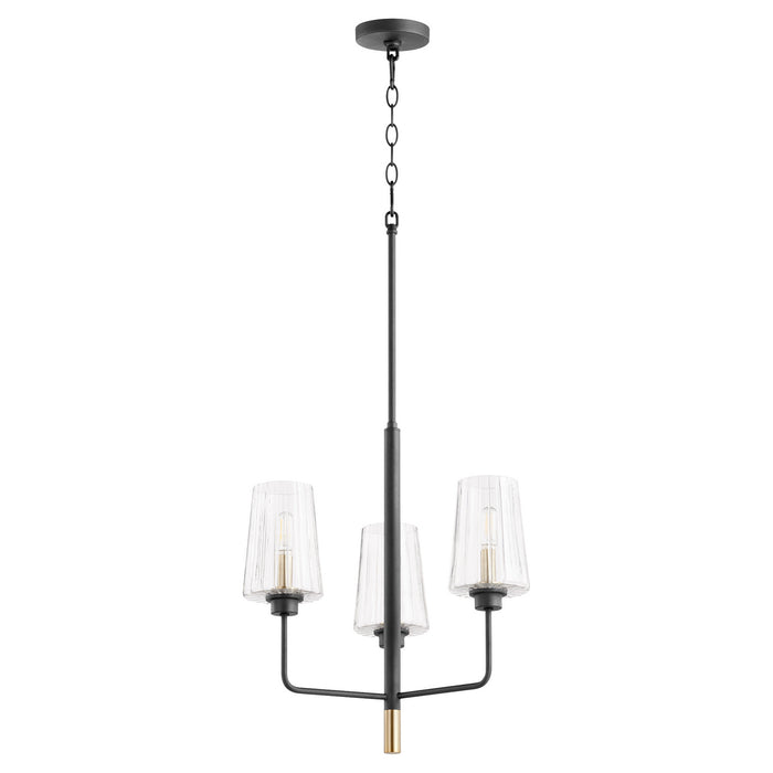 Quorum 625-3-6980 Three Light Chandelier, Textured Black w/ Aged Brass