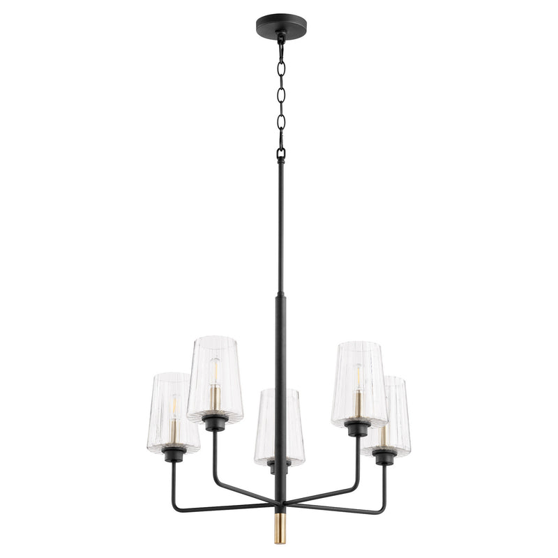 Quorum 625-5-6980 Five Light Chandelier, Textured Black w/ Aged Brass