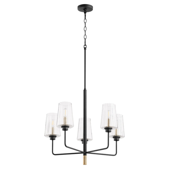 Quorum 625-5-6980 Five Light Chandelier, Textured Black w/ Aged Brass