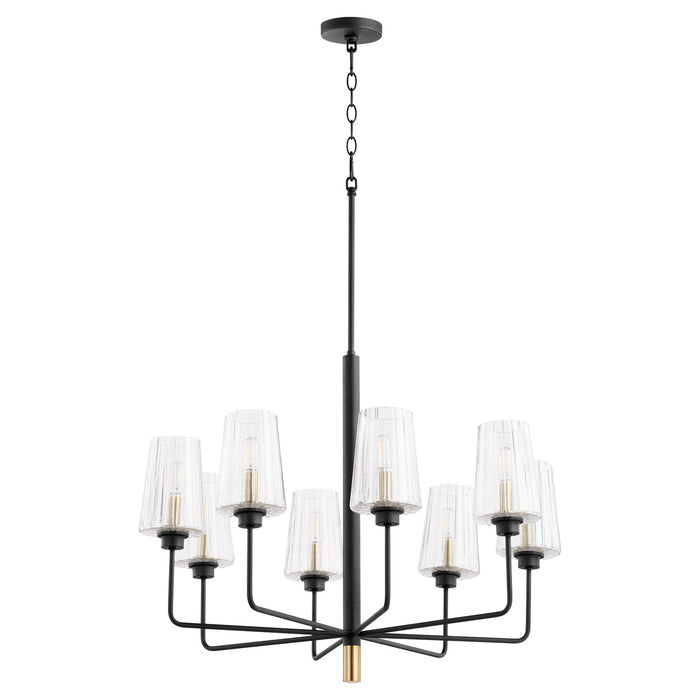 Quorum 625-8-6980 Eight Light Chandelier, Textured Black w/ Aged Brass