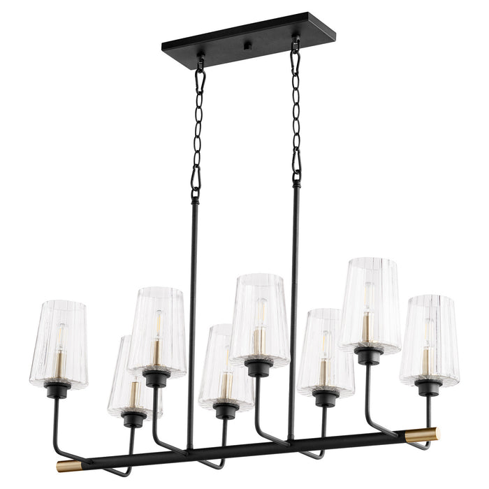 Quorum 626-8-6980 Eight Light Chandelier, Textured Black w/ Aged Brass