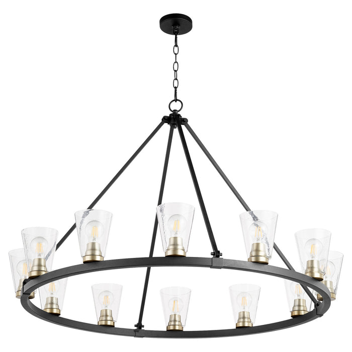 Quorum 63-12-6980 12 Light Chandelier, Textured Black w/ Aged Brass