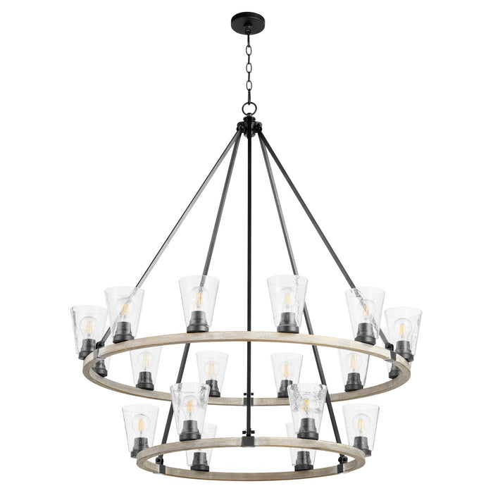Quorum 63-18-6941 18 Light Chandelier, Textured Black w/ Weathered Oak Finish