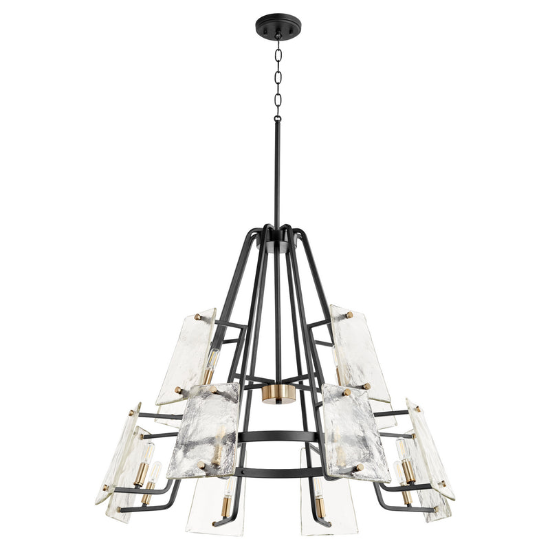 Quorum 637-12-69 12 Light Chandelier, Textured Black w/ Aged Brass