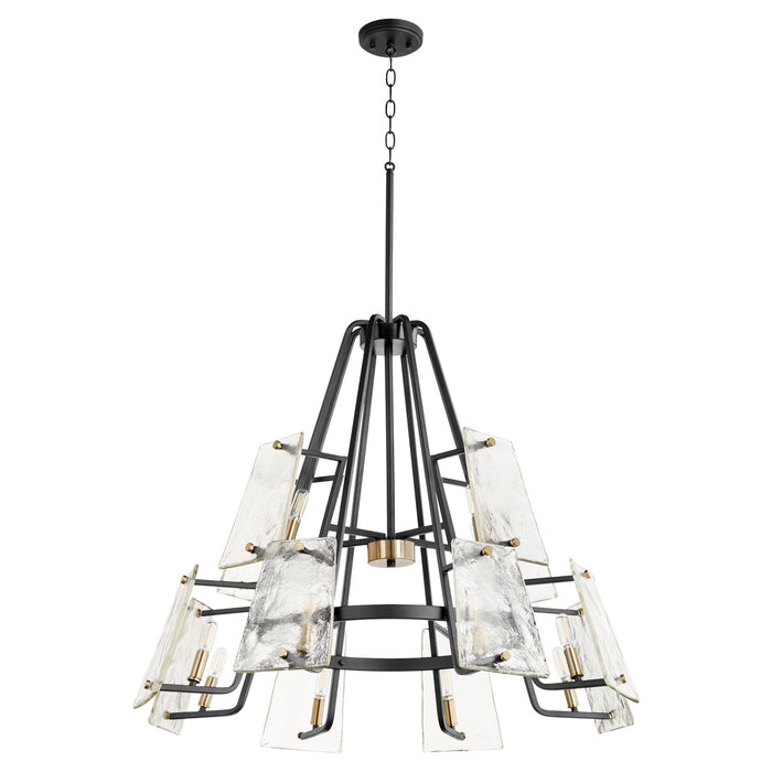Quorum 637-12-69 12 Light Chandelier, Textured Black w/ Aged Brass
