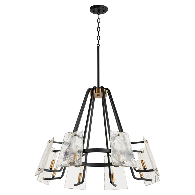 Quorum 637-8-69 Eight Light Chandelier, Textured Black w/ Aged Brass