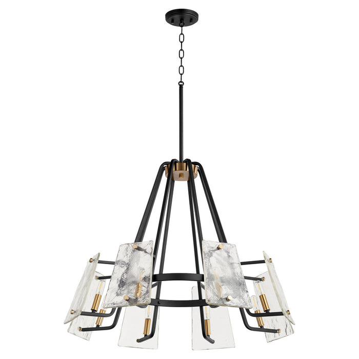 Quorum 637-8-69 Eight Light Chandelier, Textured Black w/ Aged Brass