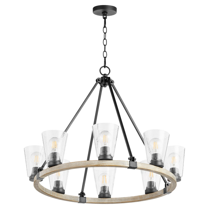 Quorum 63-8-6941 Eight Light Chandelier, Textured Black w/ Weathered Oak Finish