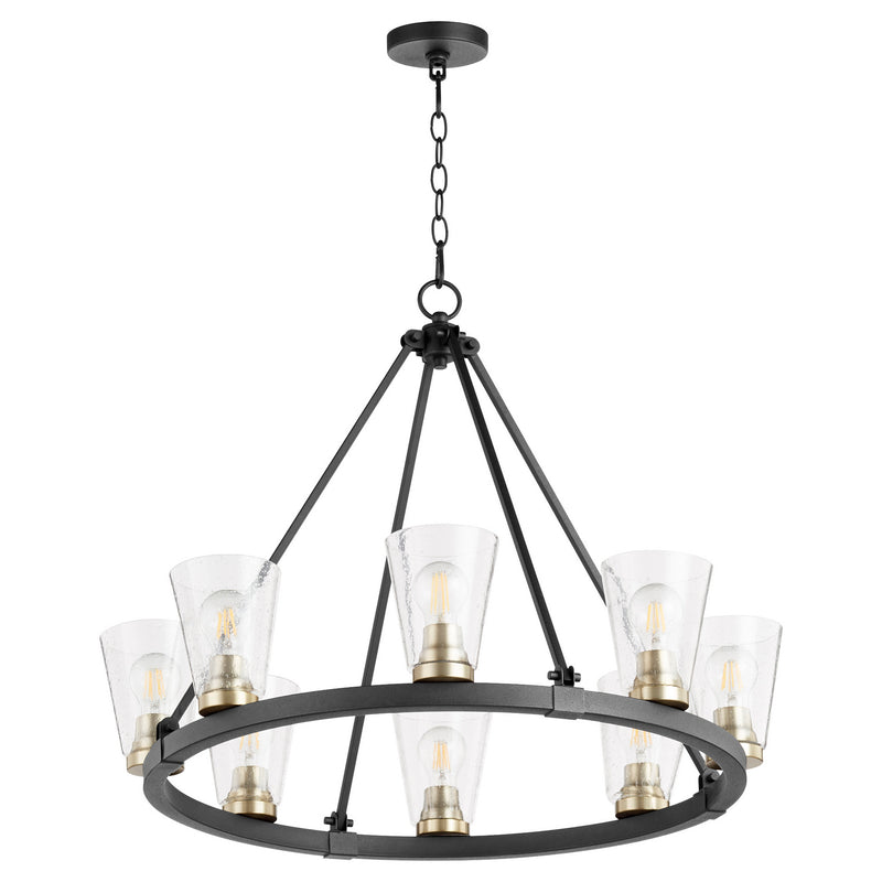 Quorum 63-8-6980 Eight Light Chandelier, Textured Black w/ Aged Brass