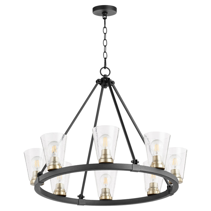 Quorum 63-8-6980 Eight Light Chandelier, Textured Black w/ Aged Brass
