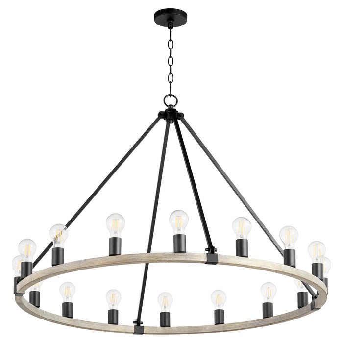 Quorum 64-16-6941 16 Light Chandelier, Textured Black w/ Weathered Oak Finish