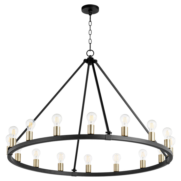 Quorum 64-16-6980 16 Light Chandelier, Textured Black w/ Aged Brass