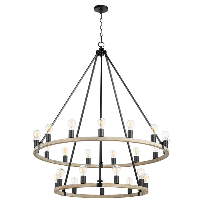 Quorum 64-24-6941 24 Light Chandelier, Textured Black w/ Weathered Oak Finish