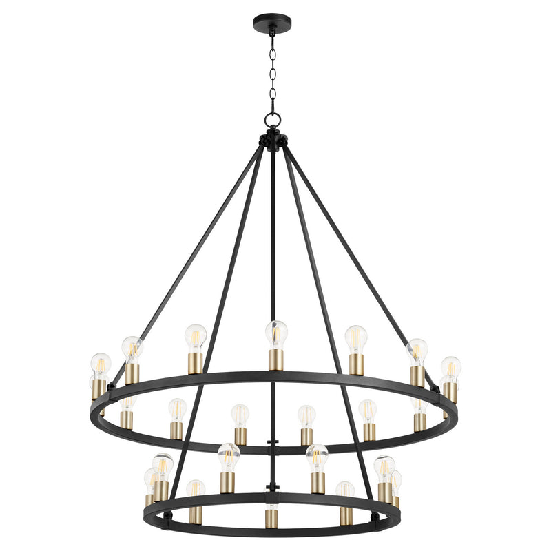 Quorum 64-24-6980 24 Light Chandelier, Textured Black w/ Aged Brass