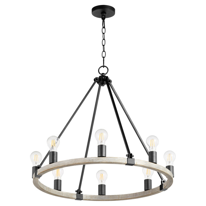 Quorum 64-8-6941 Eight Light Chandelier, Textured Black w/ Weathered Oak Finish