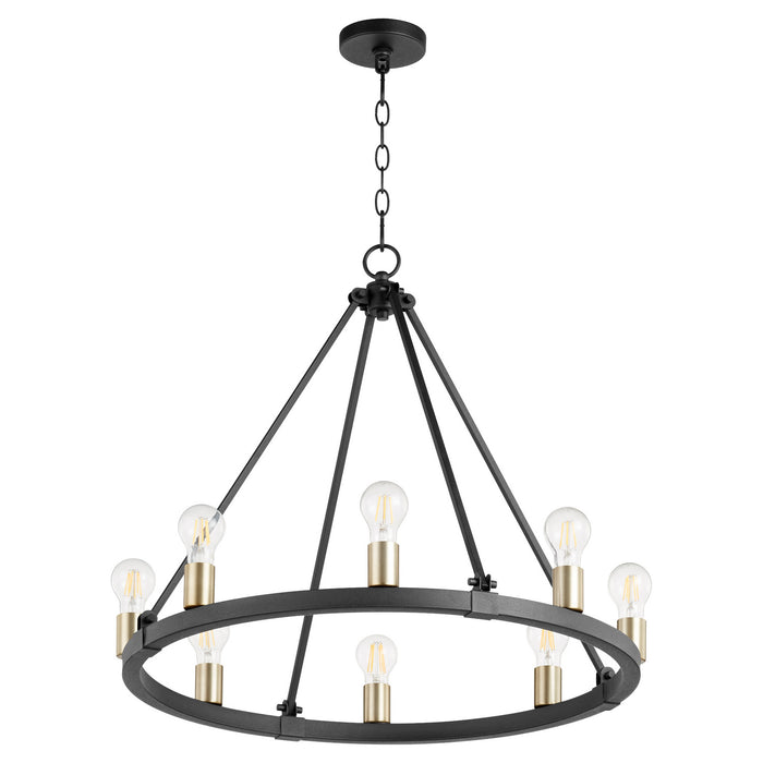 Quorum 64-8-6980 Eight Light Chandelier, Textured Black w/ Aged Brass