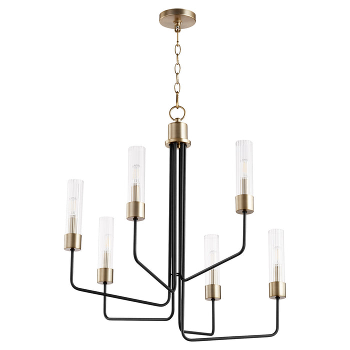 Quorum 695-6-6980 Six Light Chandelier, Textured Black w/ Aged Brass