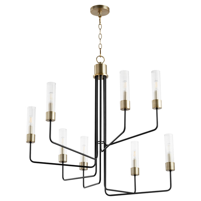 Quorum 695-8-6980 Eight Light Chandelier, Textured Black w/ Aged Brass