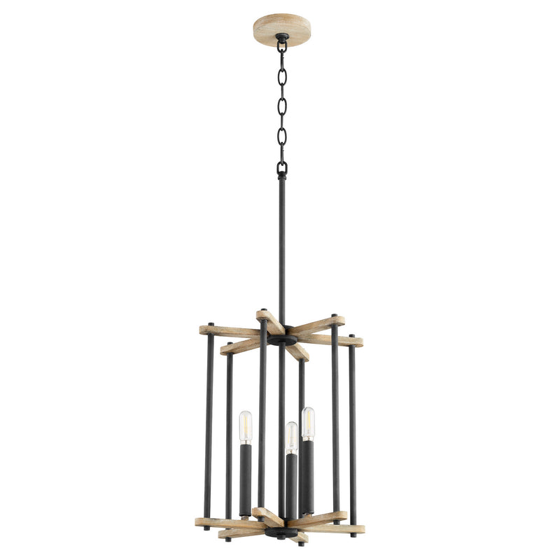 Quorum 8134-3-69 Three Light Entry, Textured Black w/ Weathered Oak Finish