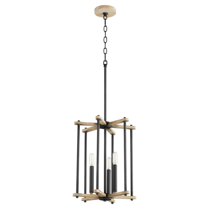 Quorum 8134-3-69 Three Light Entry, Textured Black w/ Weathered Oak Finish