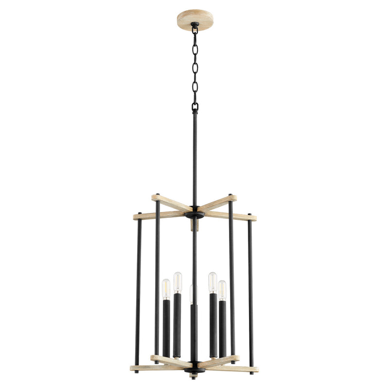Quorum 8134-5-69 Five Light Entry, Textured Black w/ Weathered Oak Finish