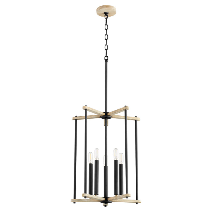 Quorum 8134-5-69 Five Light Entry, Textured Black w/ Weathered Oak Finish