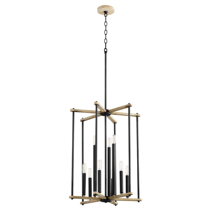 Quorum 8134-9-69 Nine Light Entry, Textured Black w/ Weathered Oak Finish