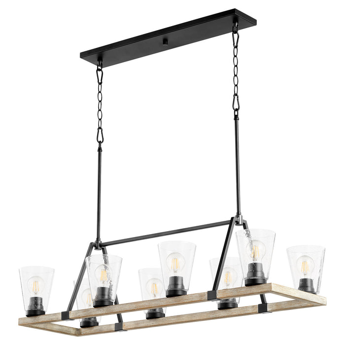 Quorum 83-8-6941 Eight Light Chandelier, Textured Black w/ Weathered Oak Finish
