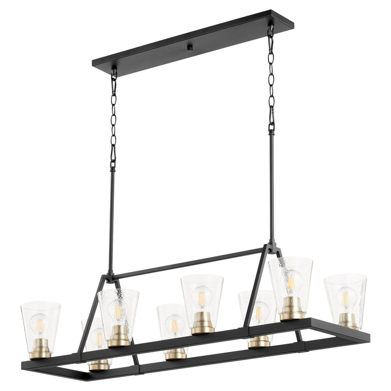 Quorum 83-8-6980 Eight Light Chandelier, Textured Black w/ Aged Brass