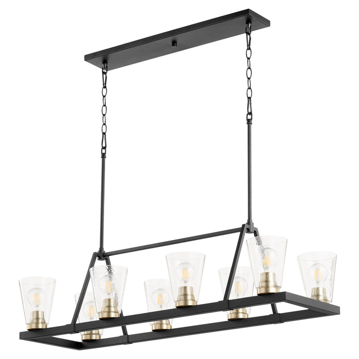 Quorum 83-8-6980 Eight Light Chandelier, Textured Black w/ Aged Brass