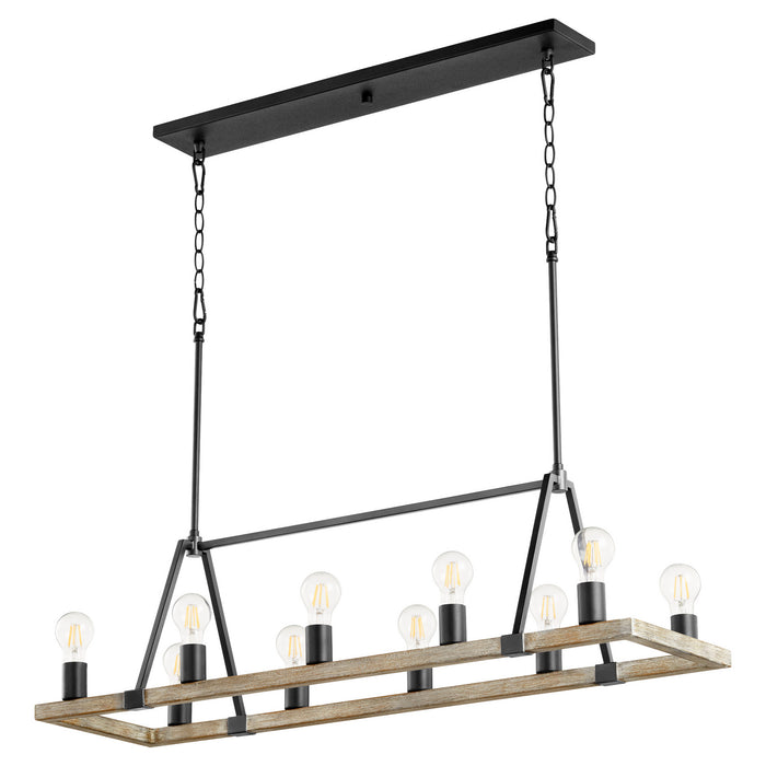 Quorum 84-10-6941 Ten Light Chandelier, Textured Black w/ Weathered Oak Finish