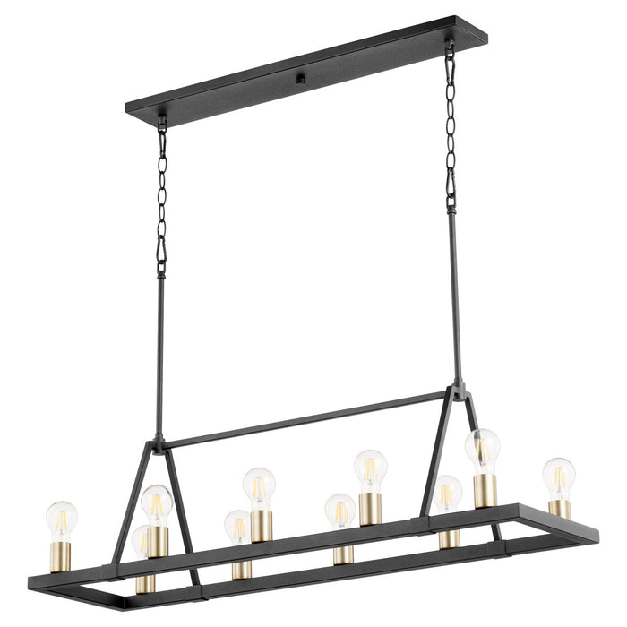 Quorum 84-10-6980 Ten Light Chandelier, Textured Black w/ Aged Brass