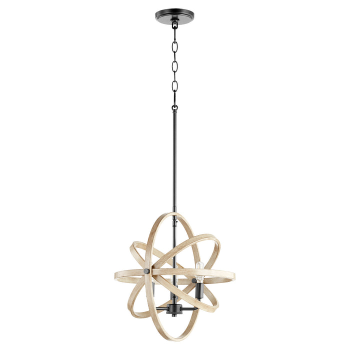 Quorum 86-3-69 Three Light Pendant, Textured Black w/ Driftwood finish