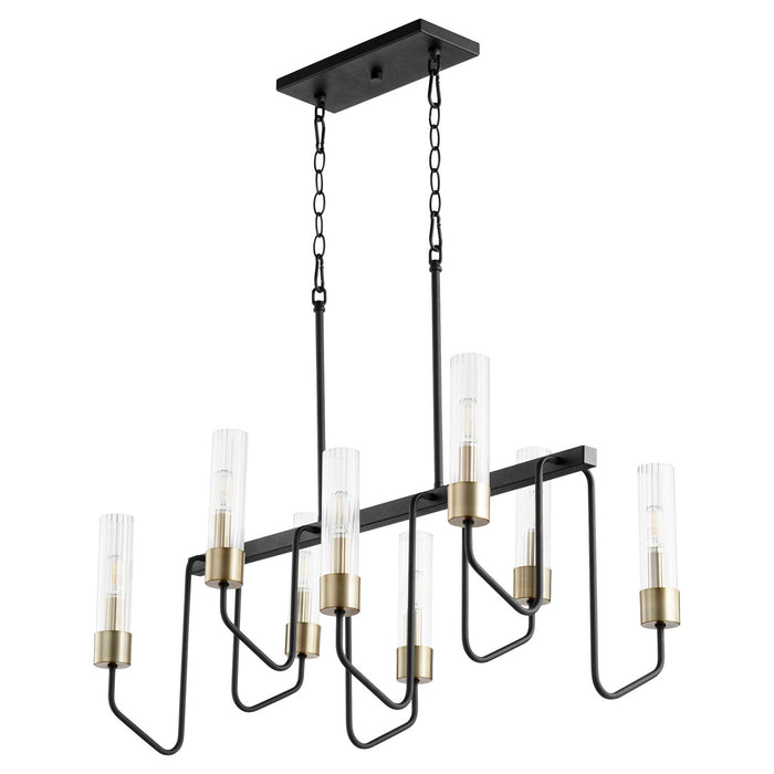 Quorum 895-8-6980 Eight Light Chandelier, Textured Black w/ Aged Brass
