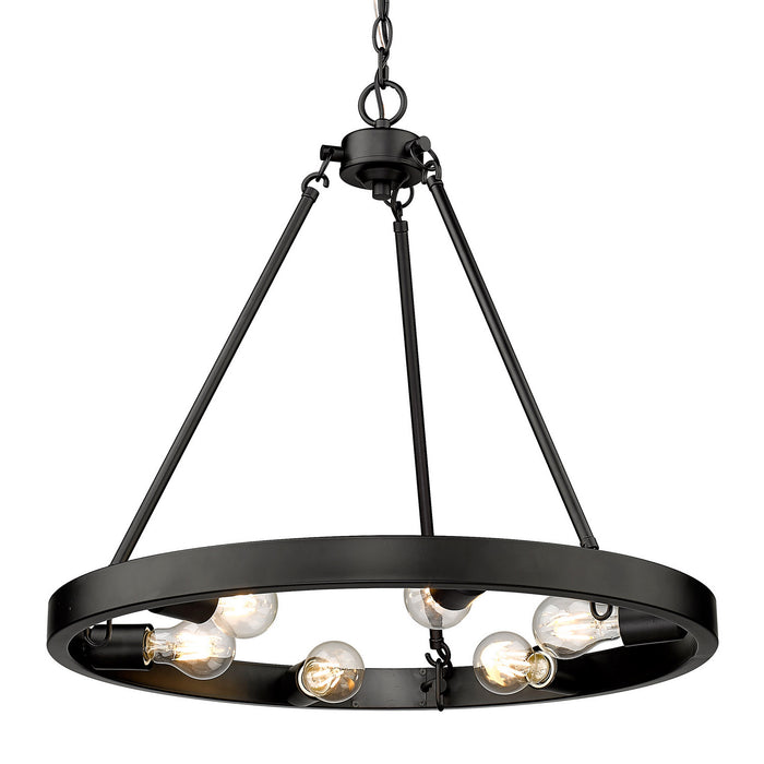 Golden 1019-6 BLK Six Light Chandelier, Matte Black