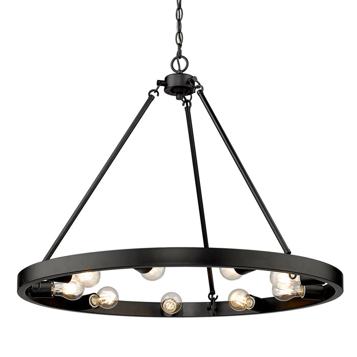 Golden 1019-9 BLK Nine Light Chandelier, Matte Black