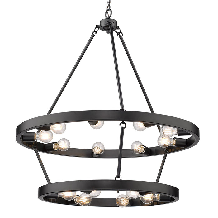 Golden 1019-96 BLK 15 Light Chandelier, Matte Black