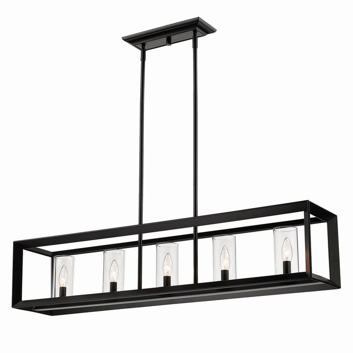 Golden 2073-LP BLK-CLR Five Light Linear Pendant, Matte Black