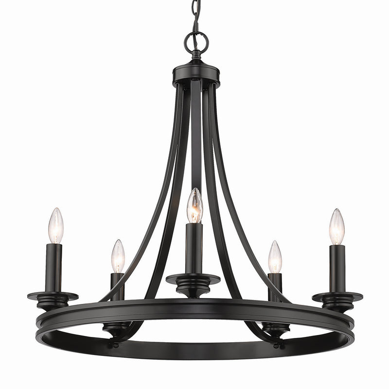 Golden 3863-5 BLK Five Light Chandelier, Matte Black