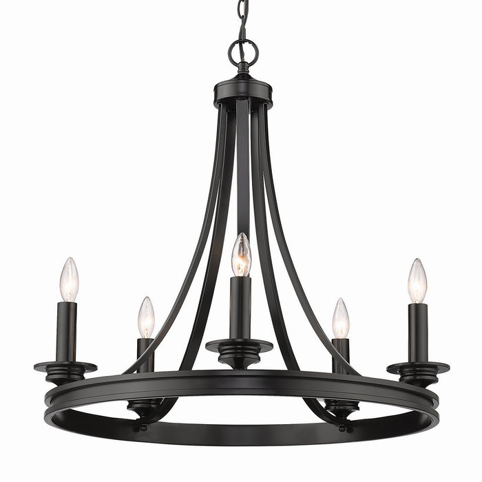 Golden 3863-5 BLK Five Light Chandelier, Matte Black
