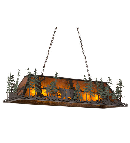 Meyda Tiffany 165182 Nine Light Oblong Pendant, Timeless Bronze/Green Trees