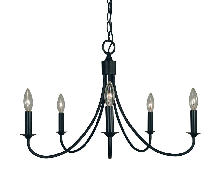 Framburg 1001 MBLACK Five Light Chandelier, Matte Black