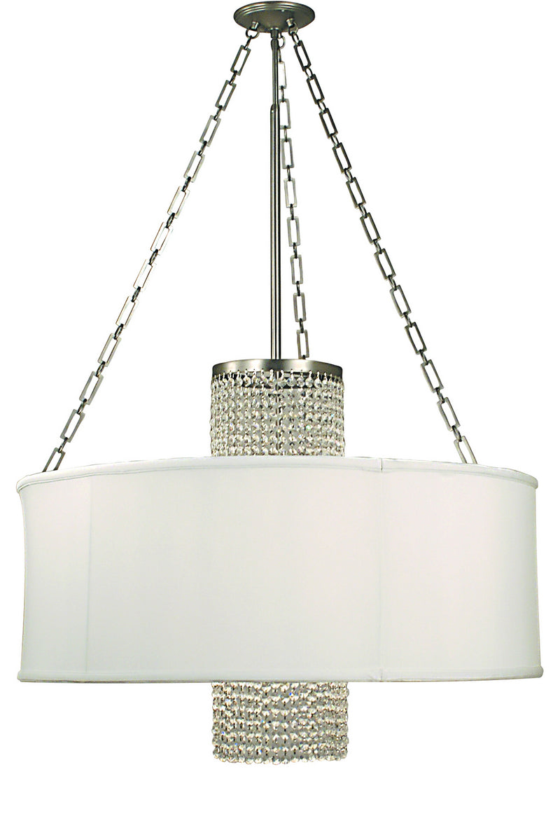Framburg 1958 PS/SWH Four Light Chandelier, Polished Silver w/White Sheer Shade