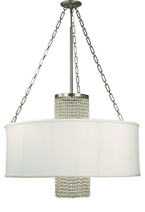 Framburg 1958 PS/SWH Four Light Chandelier, Polished Silver w/White Sheer Shade
