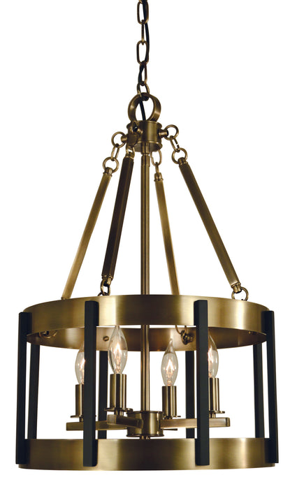Framburg 4664 AB/MBLACK Four Light Chandelier, Antique Brass w/Matte Black