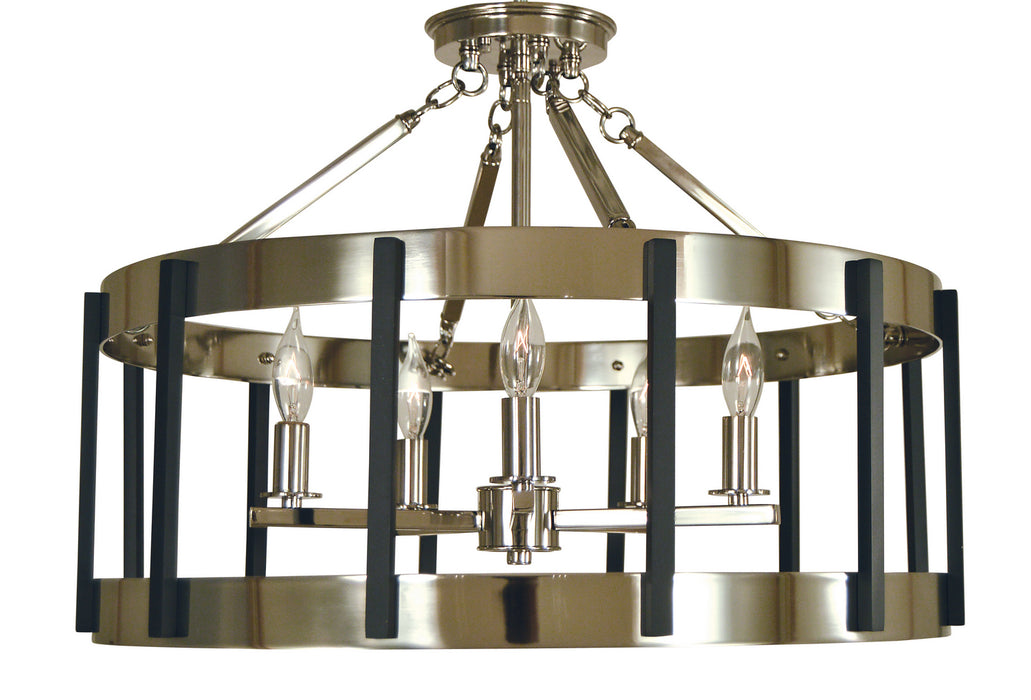 Framburg 4666 PN/MBLACK Five Light Flush / Semi-Flush Mount, Polished Nickel w/Matte Black
