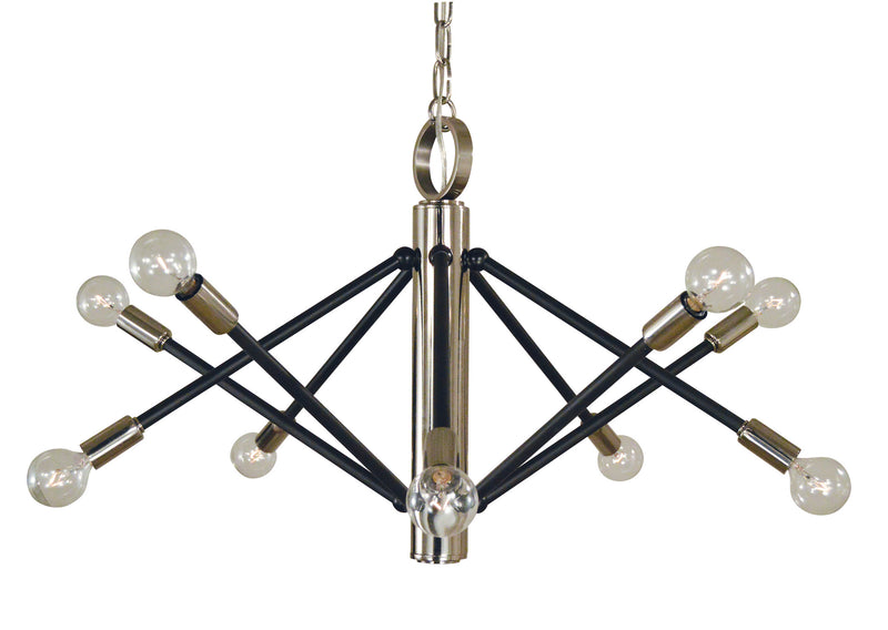 Framburg 4687 PN/MBLACK Ten Light Chandelier, Polished Nickel w/Matte Black